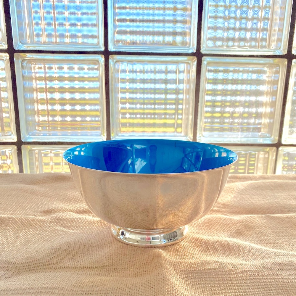 Vintage 1945 Reed & Barton silver and enamel Paul Revere Liberty Serving Bowl😍